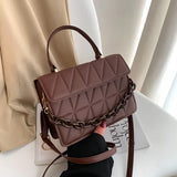 Amozae-Solid Plaid Crossbody Bags For Women, Chain Decor Fashion Shoulder Bag Ladies Handbag For Daily Used