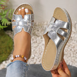 Amozae-Gold Silver Wedge Heel Slippers for Women Summer 2025 Comfort Non Slip Beach Shoes Woman Fashion Weaving Platform Slides Sandals