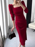 Amozae-Christmas Outfit New Year's Eve Dress party look inspos Party Dresses Women Long Sleeve Streetwear French Style Dress Office Lady Solid Midi Zipper New Autumn Vestidos Female Mujers