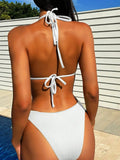 Amozae-Bikini Women Swimsuit 2024 New Solid Bandeau Ribbed Bikinis Set Sexy Thong Swimwear Summer Two Piece Beach Bathing Suit Female