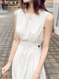 Amozae-New Summer Women French Style Sleeveless Slim Dress Office Lady Fashion Chic Casual White Dress Vestdios