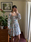 Amozae-hoco dresses Clearance Sale !! Summer Lantern Sleeve Dress Long Sleeve Floral Print Dress Drawstring Elegant A Line Party Holiday Dress Women