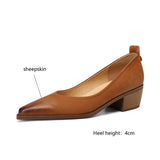 Amozae-New Spring/summer Women Shoes Sheep Leather Women Pumps Pointed Toe Chunky Heel Loafers Genuine Leather Shoes for Women Handmade