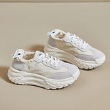 BKQU 7cm High Platform Women Sneakers 2024 Fashion Genuine Leather Splicing Fabric Footwear Female Casual Sport Shoes 35-40