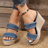 AMOZAE- - Summer Women's Denim Wedge High Heel Sandals