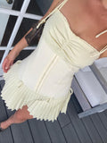 Amozae-hoco dresses Suninheart  Lovely A Line Summer Dress 2024 New Arrivals Cotton Blend Casual Beige Pleated Dress Mini Sexy Holiday Dress Women