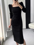 Amozae-Christmas Outfit New Year's Eve Dress party look inspos Party Dresses Women Long Sleeve Streetwear French Style Dress Office Lady Solid Midi Zipper New Autumn Vestidos Female Mujers