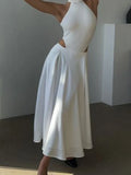 Amozae High Quality Half Length Skirt for Women In The 2024 Summer, Elegant and Elegant, High Waisted Satin Color Long Skirt