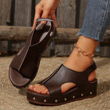 Amozae-Women Comfort Wedges Sandals Peep Toe Med Heel Platform Sandalias Mujer 2025 Rivet Thick Sole PU Leather Summer Shoes for Women