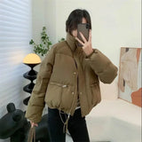 Amozae-2024 Winter New Style Korean DownCotton Padded Coat Women's Cropped Stand Collar Petite Thickened Fashionable Jacket Puffer Jack