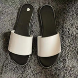 AMOZAE-- Peep Toe Solid Flat Slides, Comfortable Fashion
