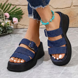 Amozae-Blue Denim Chunky Platform Slippers Women Fashion Buckle Wedge Heels Sandals Woman Summer Comfort Thick Bottom Outdoor Slippers