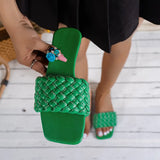 AMOZAE- - Plus Size Weaving Flat Slippers Summer Beach Flip Flops