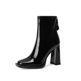 Amozae-WOMEN ANKLE BOOTS  Winter  Square Toe Retro Thick Heel Short Boots Women's Single Boots After Zipper High Heel Nude Boots