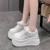 Amozae-Casual Chic Platform Breathable Sneakers Lace-up Comfortable Anti Slip Thick Bottom Womens Running Shoes Black White