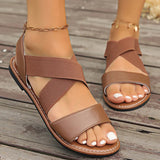 Amozae-Women's Cross Elastic Band Flat Sandals Casual Comfortable Summer Shoes Women Lightweight Non Slip Black Beach Sandalias Mujer