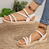 Amozae-Lightweight White Flat Sandals for Women Summer 2025 Weave Ankle Strap Gladiator Sandals Woman Comfortable Non Slip Beach Shoes