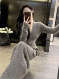 Amozae-Christmas Party Dresses Winter Vintage Elegant 2 Piece Set Women V-neck Y2k Chic Kintted Skirt Suit Female Korean Fashion Casual Retro Sweater Set 2024