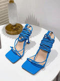 Amozae-Square Toe Lace Up Sandals