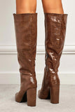 Amozae-Solid Color Pointed-Toe Knee High Boots