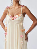 Amozae-nye outfits back to school dress  Draping Floral Applique Maxi Dress