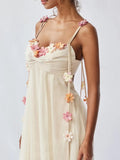 Amozae-nye outfits back to school dress  Draping Floral Applique Maxi Dress