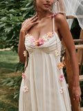 Amozae-nye outfits back to school dress  Draping Floral Applique Maxi Dress