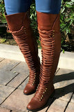 Amozae-Strappy Leather Over The Knee Boots