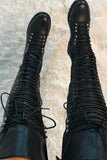 Amozae-Strappy Leather Over The Knee Boots