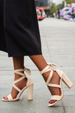 Amozae-Suede Chunky Heeled Lace Up High Heels