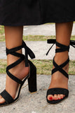 Amozae-Suede Chunky Heeled Lace Up High Heels