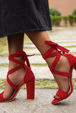 Amozae-Suede Chunky Heeled Lace Up High Heels