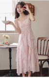 Amozae-dress to impress party dress nye outfits Pink ruffled chiffon suspender dress for women summer  YM1188