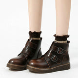 Amozae-back to school outfits Teen Craft Heart Buckle Boots