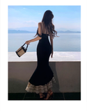 Amozae-dress to impress party dress nye outfits Black suspender backless mermaid dress YM1251