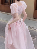 Amozae-dress to impress party dress nye outfits Pink backless dress for women summer puff sleeve long dress YM1503