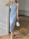 Amozae-2024 Elegant Women Dress Sexy Sleeveless Female Harajuku Party Midi Dress Casual Sundress Vestidos Mujer