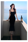 Amozae-dress to impress party dress nye outfits Black suspender backless mermaid dress YM1251