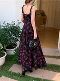 Amozae-dress to impress party dress nye outfits Women's summer black rose floral suspender dress YM1173