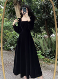 Amozae-dress to impress party dress nye outfits Black square neck velvet long dress YM713