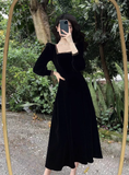 Amozae-dress to impress party dress nye outfits Black square neck velvet long dress YM713