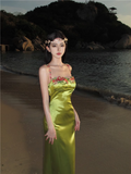 Amozae-dress to impress party dress nye outfits Long green satin party dress YM1034