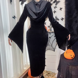 Amozae-dress to impress party dress nye outfits Halloween new women's suspender dress suit hooded bell sleeve spider web dress YM684