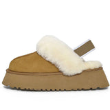 Amozae-back to school outfits Warm Sheepskin Platform Slippers