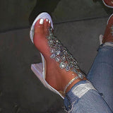 Amozae Line-Style Buckle Open Toe Chunky Covering Casual Rhinestone heels