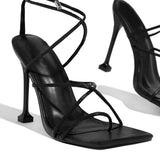 Amozae Around-The-Ankle Lace-Up Closure Open Squared Toe Heels