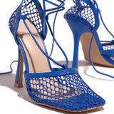 Amozae Fishnet Squared Toe Lace Up Heels