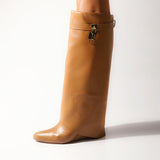 Amozae Comfy Leather Hidden Wedge Heel Roman Boots