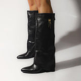 Amozae- Comfy Leather Hidden Wedge Heel Roman Boots