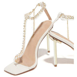 Amozae T-Bar Strap Rhinestone Beaded Toe Ring Heels